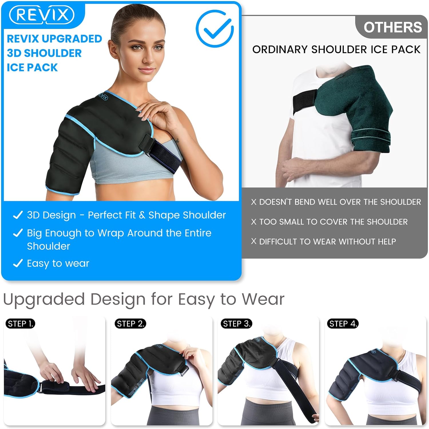 REVIX 3D Sewing Shoulder Ice Pack Wrap for Better Snug Fit and Putting on - 0