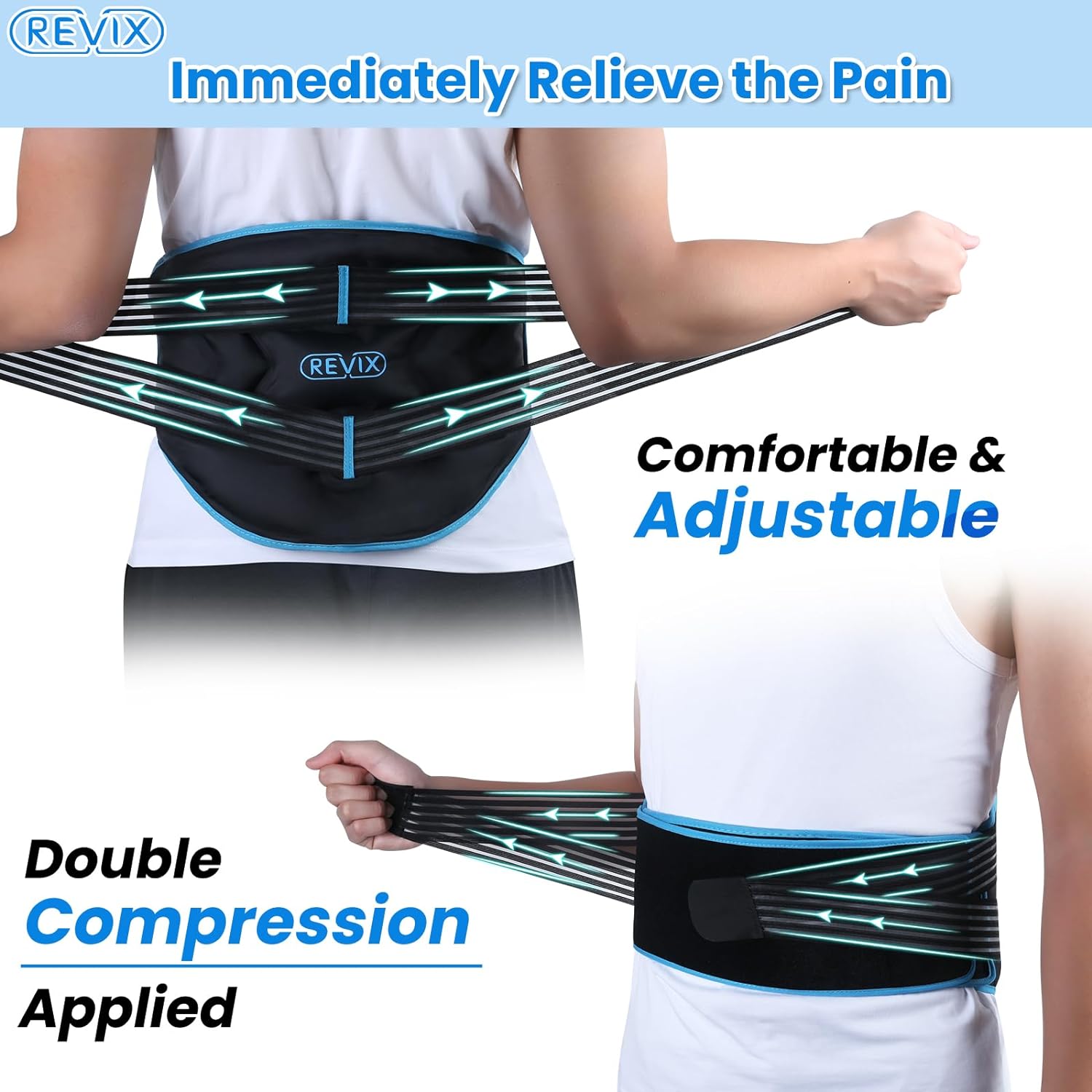 REVIX Extra Large Ice Pack for Back Pain Relief with Double Compression, Reusable Large Back Ice Pack for Injuries