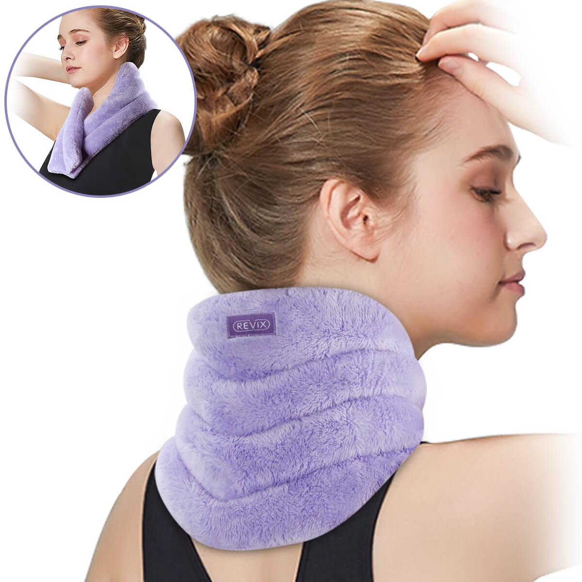 REVIX Neck Heating Pad Microwavable Heated Neck Wrap with Moist Heat for Stress Pain Relief, Microwave Neck Warmer for Woman, Unscented Hot Pack
