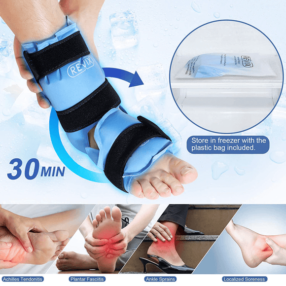 REVIX Ankle Ice Pack Wrap for Ankle Injuries with Reusable Gel