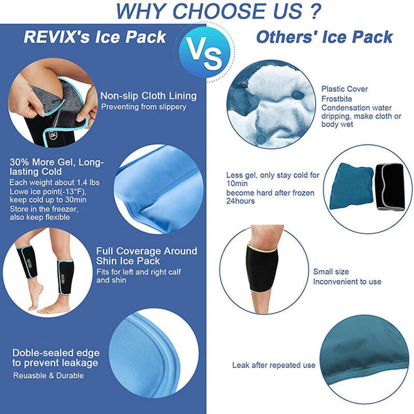 REVIX Reusable Calf Ice Packs for Shin Splints Leg Pain Relief with Cold Compression Sleeve