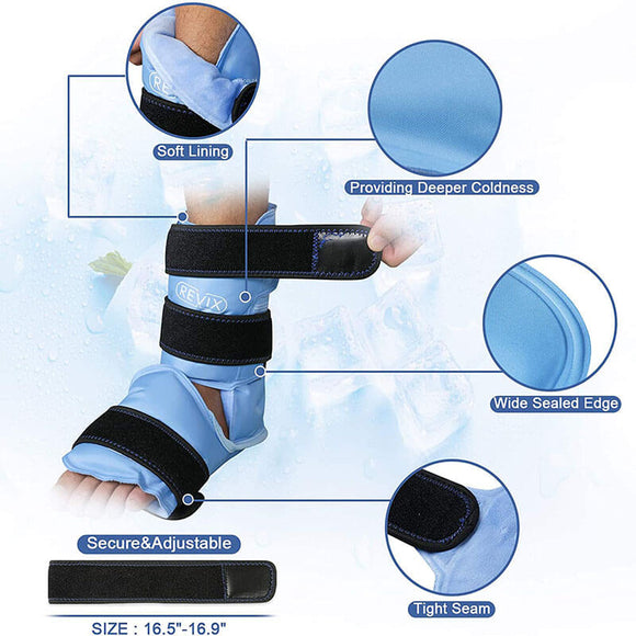 REVIX Ankle Ice Pack Wrap for Injuries Reusable Gel Foot Cold Pack for Achilles Tendonitis, Plantar Fasciitis and Sprained Ankles or Feet Pain Relief