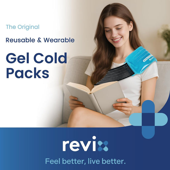 REVIX Ice Packs for Injuries Reusable, 2 Packs Hot & Cold Gel Ice Packs with PVC Cooling Design & Adjustable Strap