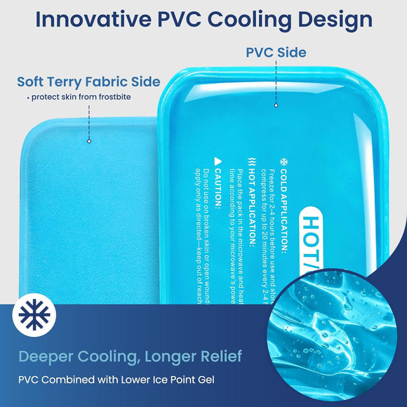 REVIX Ice Packs for Injuries Reusable, 2 Packs Hot & Cold Gel Ice Packs with PVC Cooling Design & Adjustable Strap