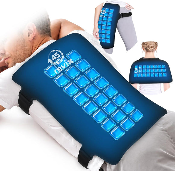 REVIX 45-Min Cooling Full Back Ice Packs, Reusable Gel Ice Wrap for Back