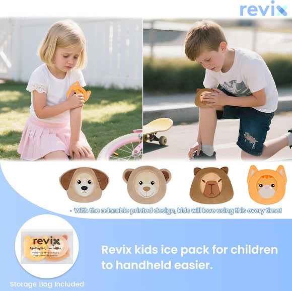 REVIX Kids Ice Packs for Boo Boos, Babies Small Gel Ice Pack Reusable for Toddlers with Soft Cloth Covers and Cute Animals Designs