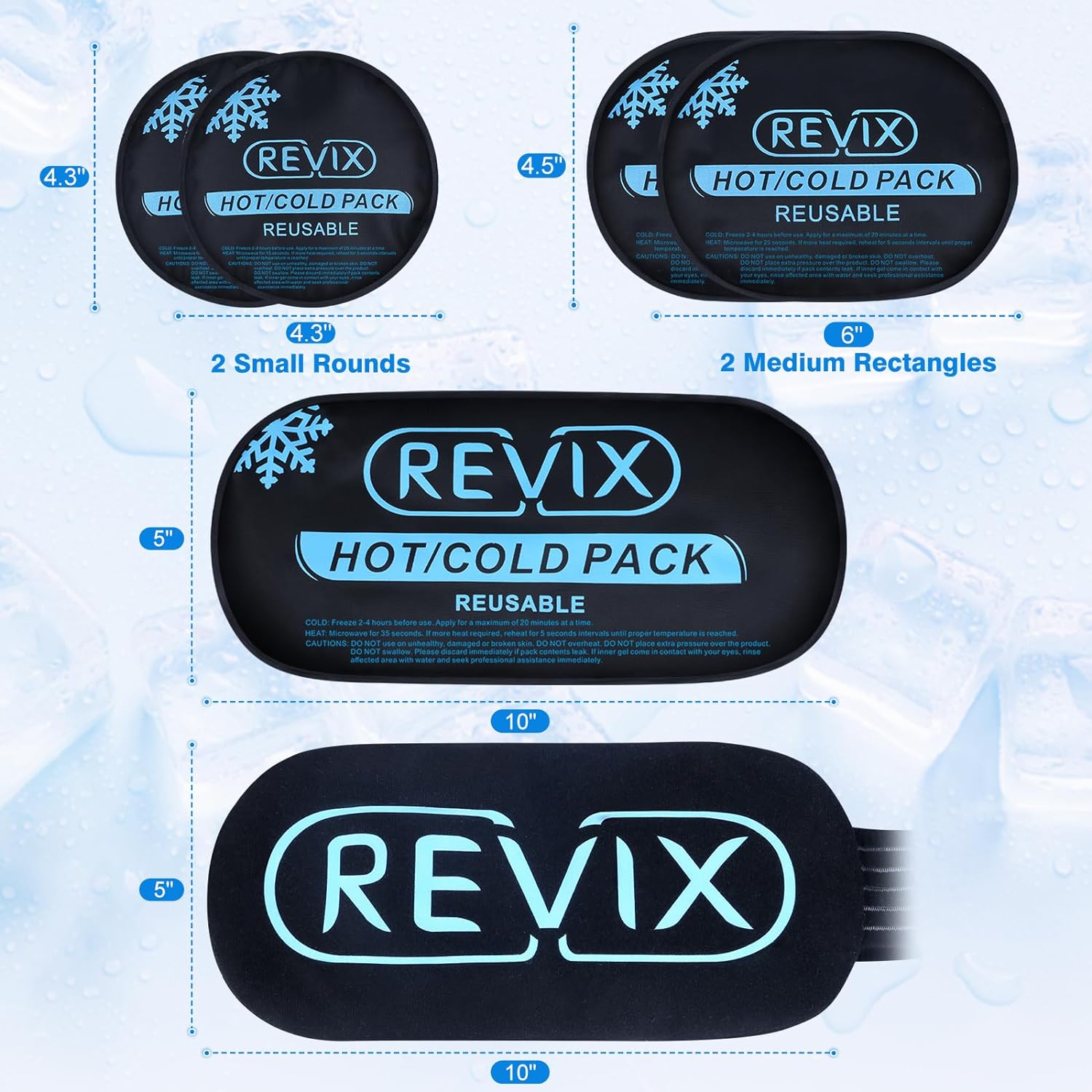 REVIX Ice Packs for Injuries Reusable, 5 Pack Hot and Cold Gel Ice Pac