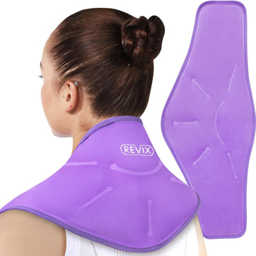 Comprar morado-paquete1 REVIX XL Compresa fría para el cuello para lesiones, envoltura de gel reutilizable para alivio del dolor