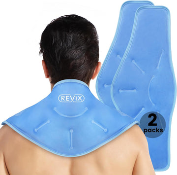 Comprar azul-paquete-de-2 REVIX XL Compresa fría para el cuello para lesiones, envoltura de gel reutilizable para alivio del dolor
