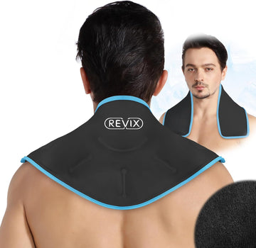 Comprar negro-paquete1 REVIX XL Compresa fría para el cuello para lesiones, envoltura de gel reutilizable para alivio del dolor