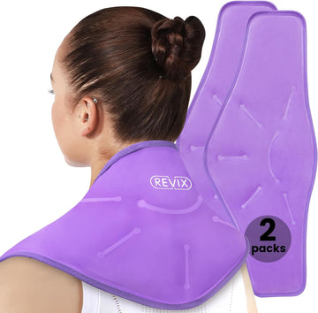 Comprar morado-paquete2 REVIX XL Compresa fría para el cuello para lesiones, envoltura de gel reutilizable para alivio del dolor
