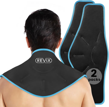 Comprar negro-paquete-2 REVIX XL Compresa fría para el cuello para lesiones, envoltura de gel reutilizable para alivio del dolor