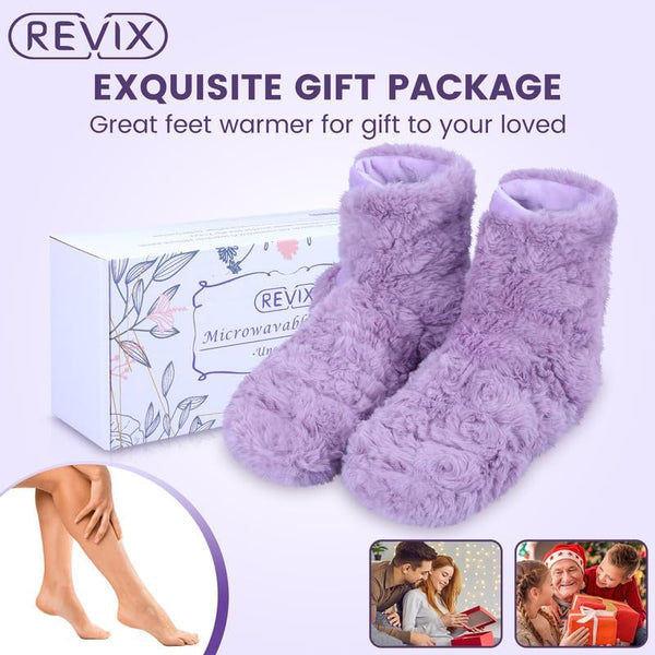 REVIX Microwavable Booties and Hot Feet Warmers for Women & Men,Heated Foot Warmer with Flaxseed Moist Heat Therapy for Foot Ankle Pain,Plantar Fasciitis, Achilles Tendinitis, Cold Feet