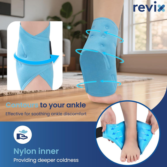 REVIX Ankle Ice Pack Wrap Reusable Gel Cold Compression for Foot Discomfort, Swelling and Recovery