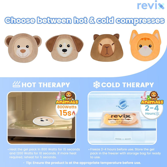 REVIX Kids Ice Packs for Boo Boos, Babies Small Gel Ice Pack Reusable for Toddlers with Soft Cloth Covers and Cute Animals Designs