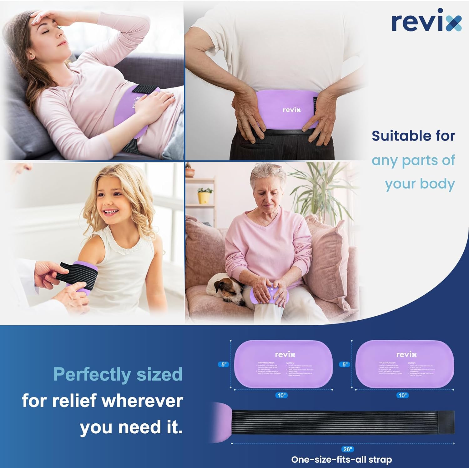 REVIX 2-Pack Gel Ice Packs Reusable with Soft Cover, 10