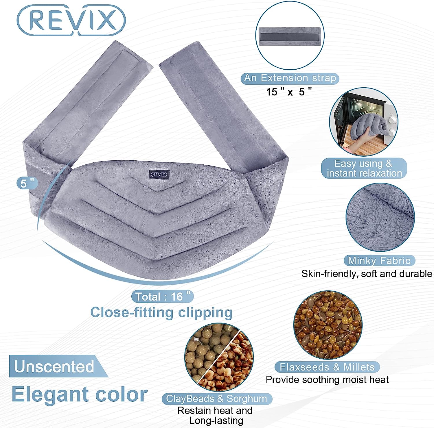REVIX Neck Heating Pad Microwavable Heated Neck Wrap with Moist Heat for Stress Pain Relief, Microwave Neck Warmer for Woman, Unscented Hot Pack