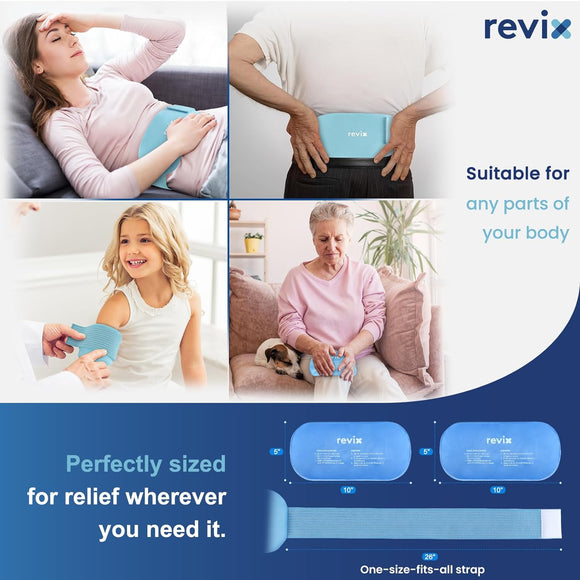 REVIX 2-Pack Gel Ice Packs Reusable with Soft Cover, 10"x 5" Multi-Use Hot Cold Packs for Injuries