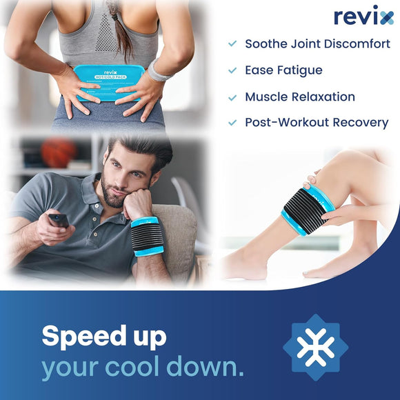REVIX Ice Packs for Injuries Reusable, 2 Packs Hot & Cold Gel Ice Packs with PVC Cooling Design & Adjustable Strap