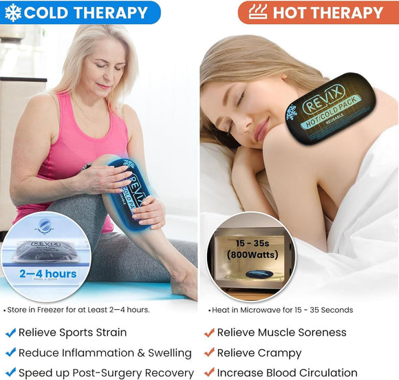 REVIX Ice Packs for Injuries Reusable, 5 Pack Hot and Cold Gel Ice Pack Set for Pain Relief