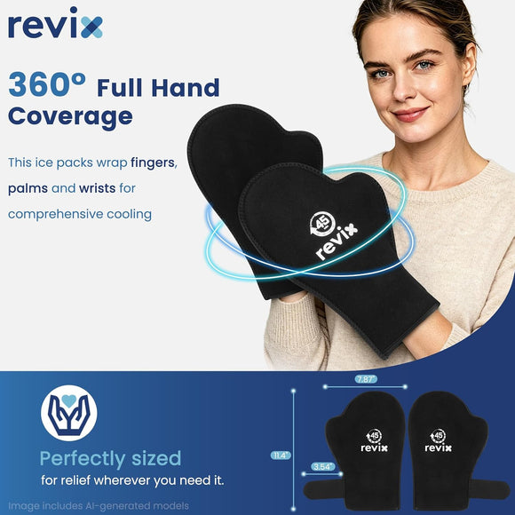 REVIX 45-Min Long-Lasting Hand Ice Pack Gloves, 2-Pack Reusable Ice Packs for Hands, Fingers & Wrists with Adjustable Straps