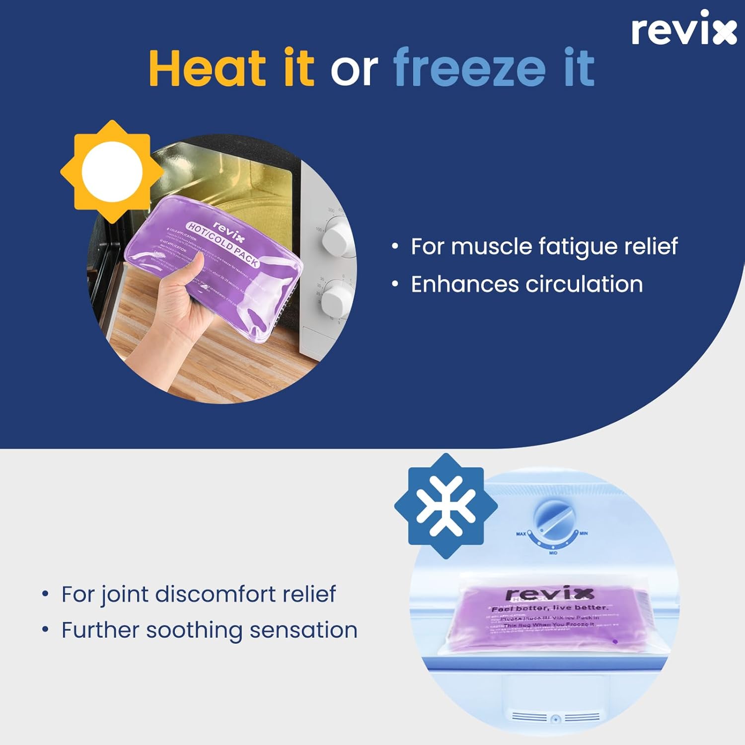REVIX Ice Packs for Injuries Reusable, 2 Packs Hot & Cold Gel Ice Packs with PVC Cooling Design & Adjustable Strap