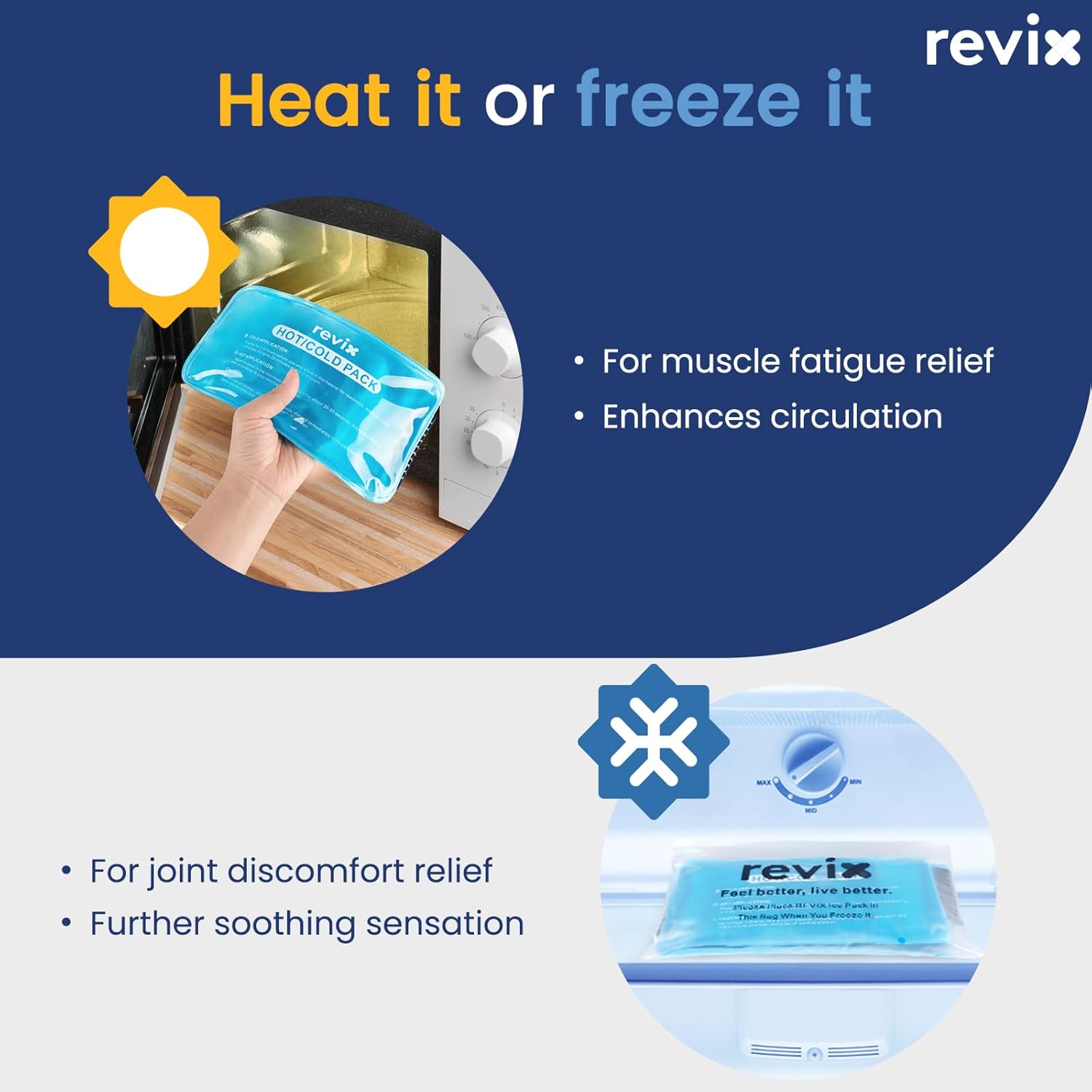 REVIX Ice Packs for Injuries Reusable, 2 Packs Hot & Cold Gel Ice