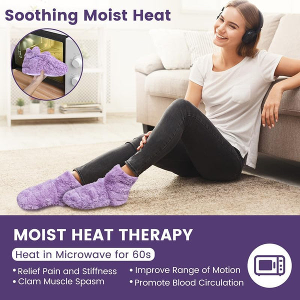 REVIX Microwavable Booties and Hot Feet Warmers for Women & Men,Heated Foot Warmer with Flaxseed Moist Heat Therapy for Foot Ankle Pain,Plantar Fasciitis, Achilles Tendinitis, Cold Feet