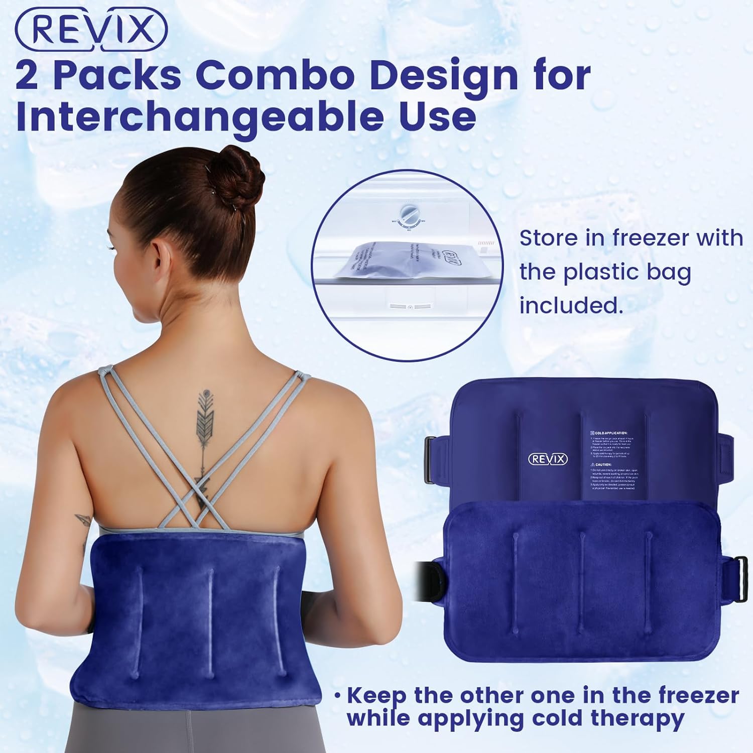 REVIX Ice Pack for Back Pain Relief, Reusable Gel Cold Packs, Ice Pack for Injuries Reusable for Lower Back, Shoulders, Knee, Hip, and Arm Effectively Relieve Pain and Swelling - (16'' x 9'') 2 Packs