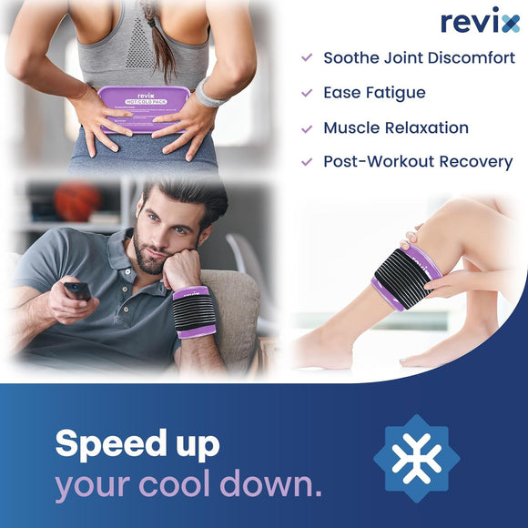 REVIX Ice Packs for Injuries Reusable, 2 Packs Hot & Cold Gel Ice Packs with PVC Cooling Design & Adjustable Strap