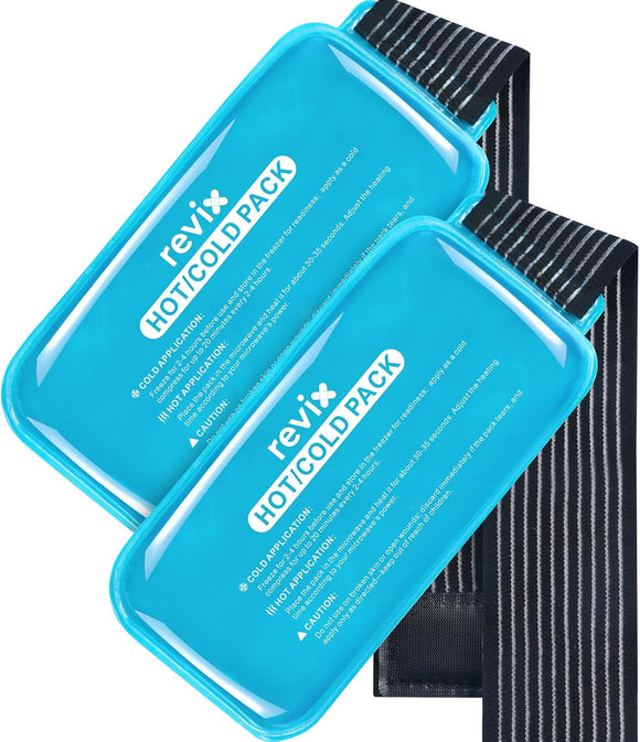 REVIX Ice Packs for Injuries Reusable, 2 Packs Hot & Cold Gel Ice Packs with PVC Cooling Design & Adjustable Strap