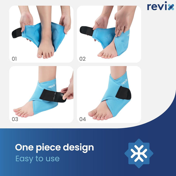 REVIX Ankle Ice Pack Wrap Reusable Gel Cold Compression for Foot Discomfort, Swelling and Recovery