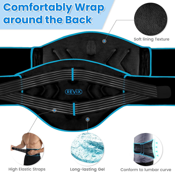REVIX Extra Large Ice Pack for Back Pain Relief with Double Compression, Reusable Large Back Ice Pack for Injuries