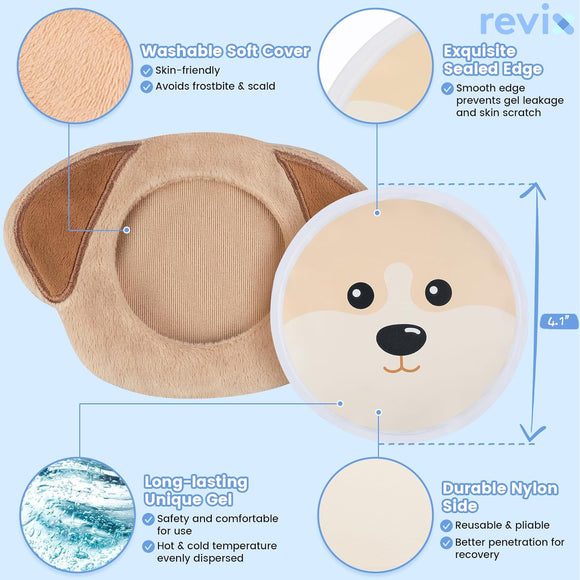 REVIX Kids Ice Packs for Boo Boos, Babies Small Gel Ice Pack Reusable for Toddlers with Soft Cloth Covers and Cute Animals Designs