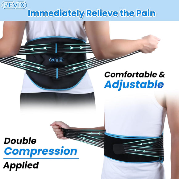 REVIX Extra Large Ice Pack for Back Pain Relief with Double Compression, Reusable Large Back Ice Pack for Injuries