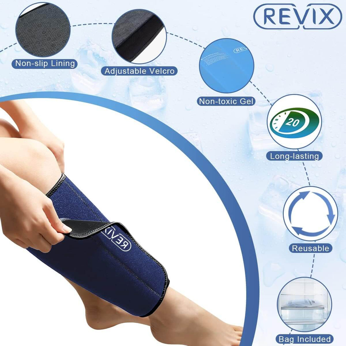 REVIX Calf and Shin Ice Packs for Shin Splints Reusable Leg Cold Pack