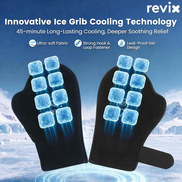 REVIX 45-Min Long-Lasting Hand Ice Pack Gloves, 2-Pack Reusable Ice Packs for Hands, Fingers & Wrists with Adjustable Straps