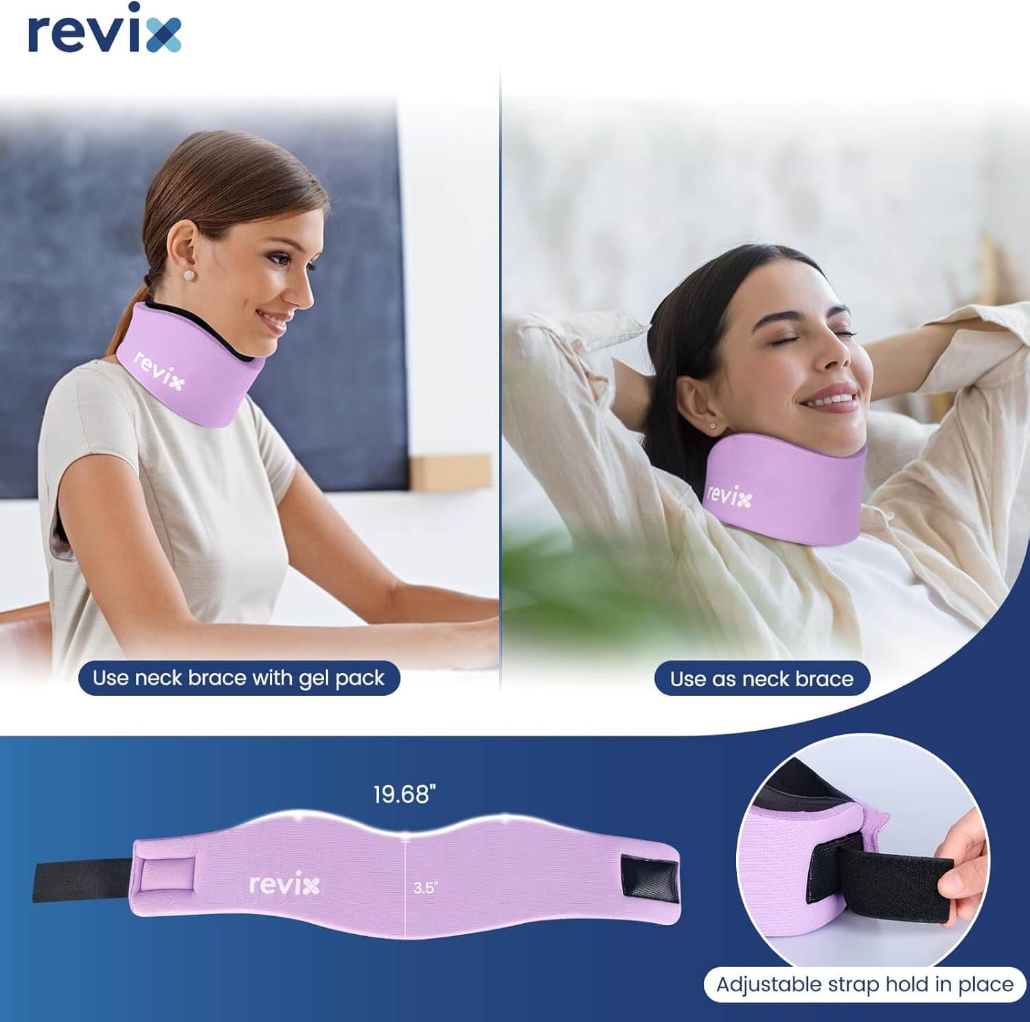 REVIX Soft Neck Brace Cervical Collar, Adjustable Neck Support Brace with Hot Cold Gel Pack