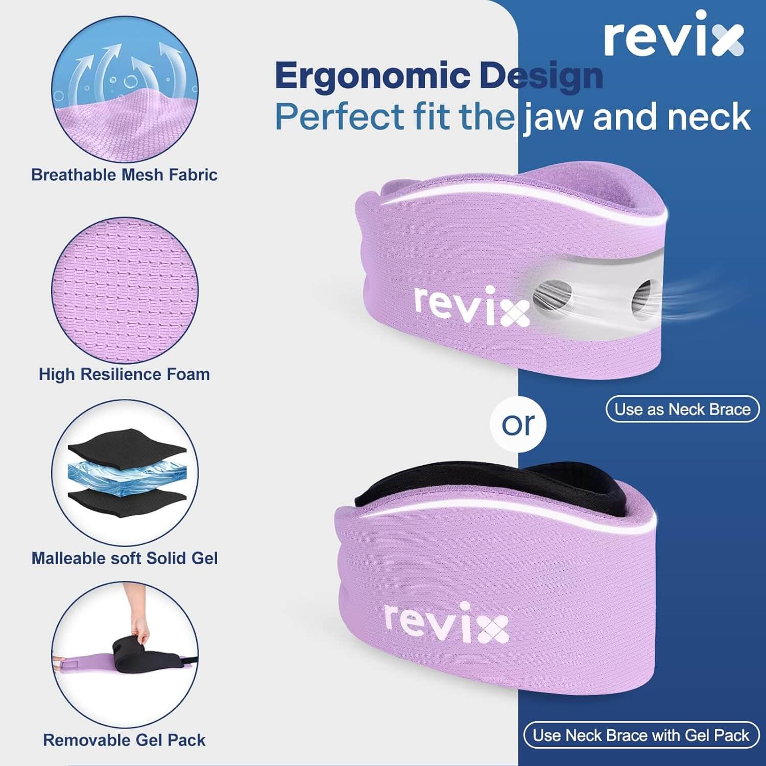 REVIX Soft Neck Brace Cervical Collar, Adjustable Neck Support Brace with Hot Cold Gel Pack