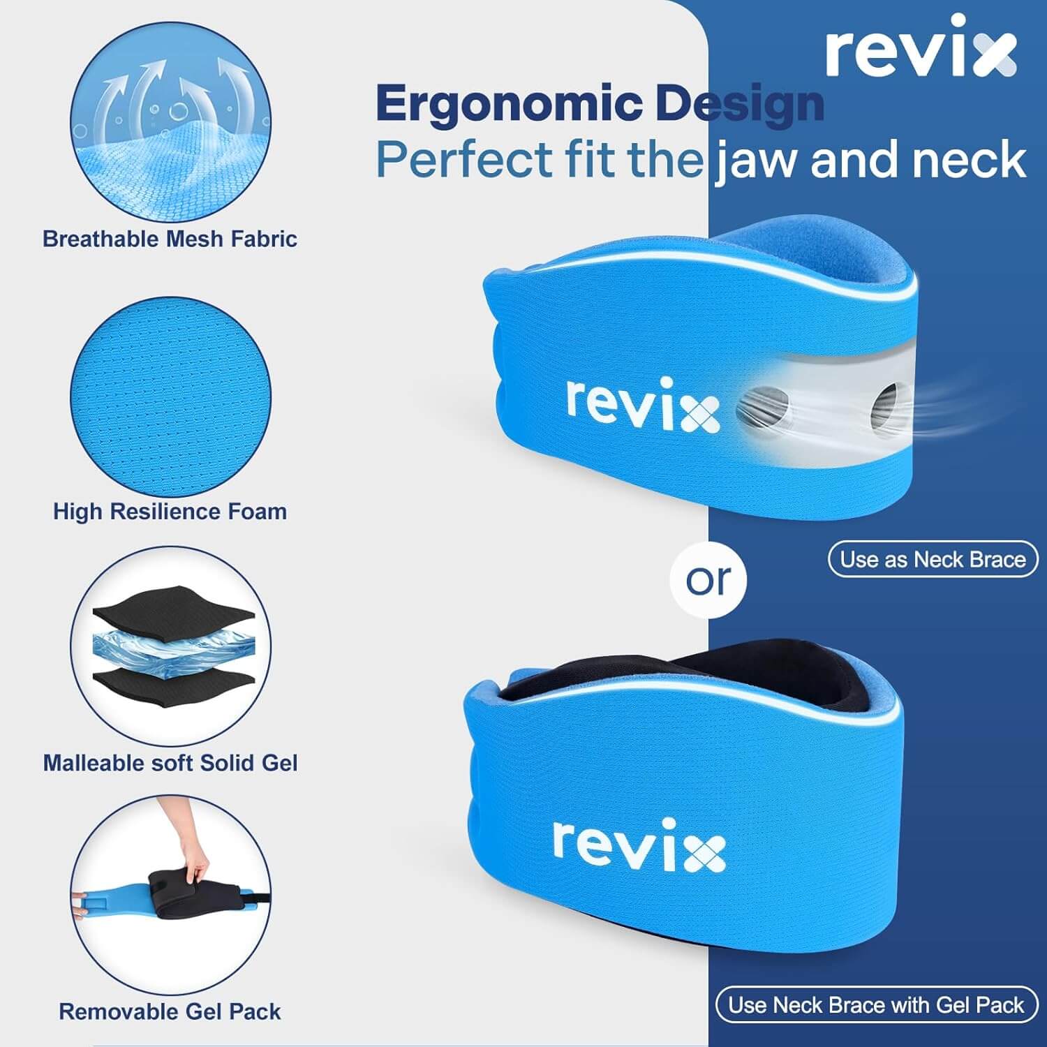 REVIX Soft Neck Brace Cervical Collar, Adjustable Neck Support Brace with Hot Cold Gel Pack