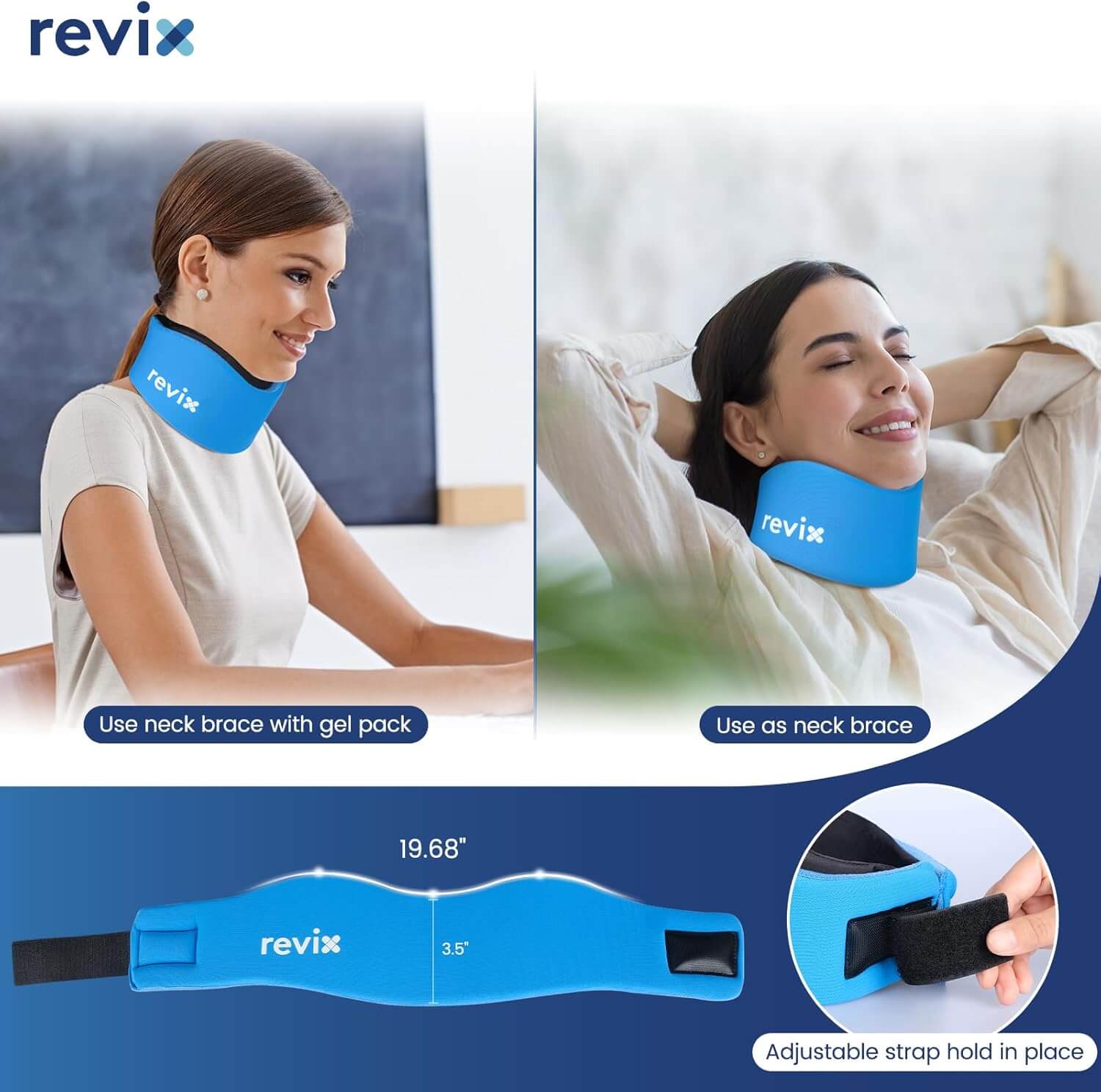 REVIX Soft Neck Brace Cervical Collar, Adjustable Neck Support Brace with Hot Cold Gel Pack