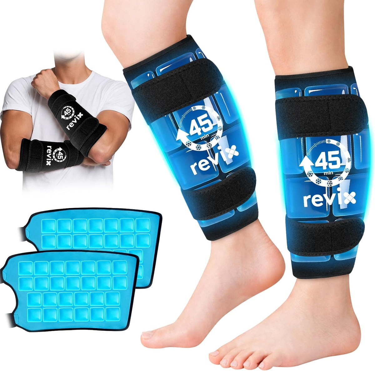 REVIX Calf Ice Packs for Shin Splints Relief, 45-Min Long Lasting Ice ...