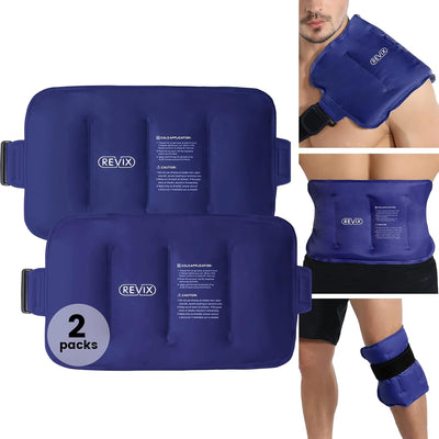 REVIX Ice Pack for Back Pain Relief, Reusable Gel Cold Packs, Ice Pack for Injuries Reusable for Lower Back, Shoulders, Knee, Hip, and Arm Effectively Relieve Pain and Swelling - (16'' x 9'') 2 Packs