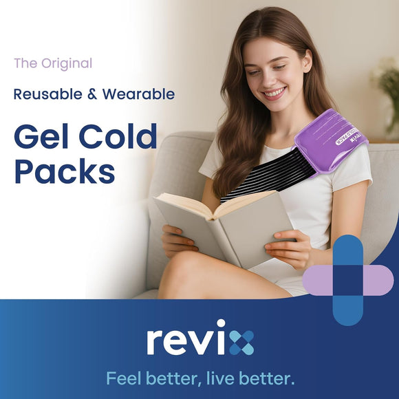 REVIX Ice Packs for Injuries Reusable, 2 Packs Hot & Cold Gel Ice Packs with PVC Cooling Design & Adjustable Strap
