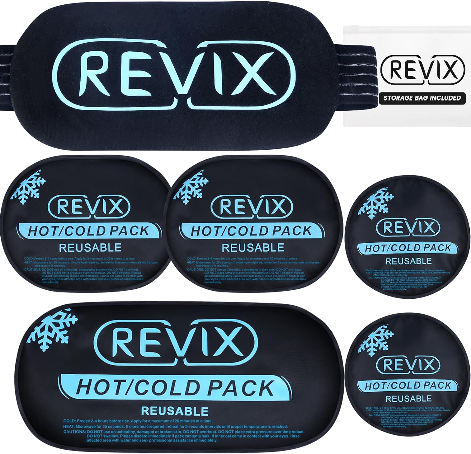 REVIX Ice Packs for Injuries Reusable, 5 Pack Hot and Cold Gel Ice Pac