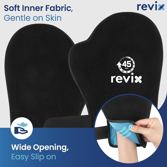 REVIX 45-Min Long-Lasting Hand Ice Pack Gloves, 2-Pack Reusable Ice Packs for Hands, Fingers & Wrists with Adjustable Straps