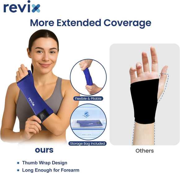 REVIX Wrist Ice Pack Wrap - Hand Ice Pack Sleeve with Extended Coverage