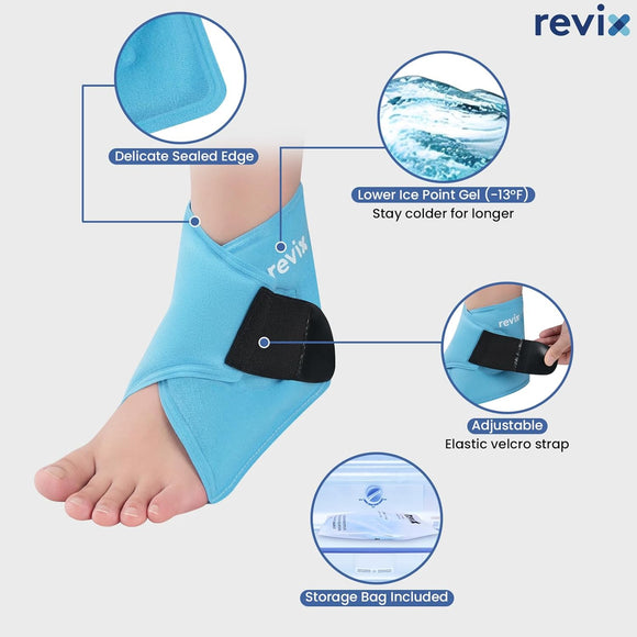REVIX Ankle Ice Pack Wrap Reusable Gel Cold Compression for Foot Discomfort, Swelling and Recovery