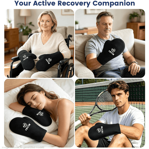 REVIX 45-Min Long-Lasting Hand Ice Pack Gloves, 2-Pack Reusable Ice Packs for Hands, Fingers & Wrists with Adjustable Straps