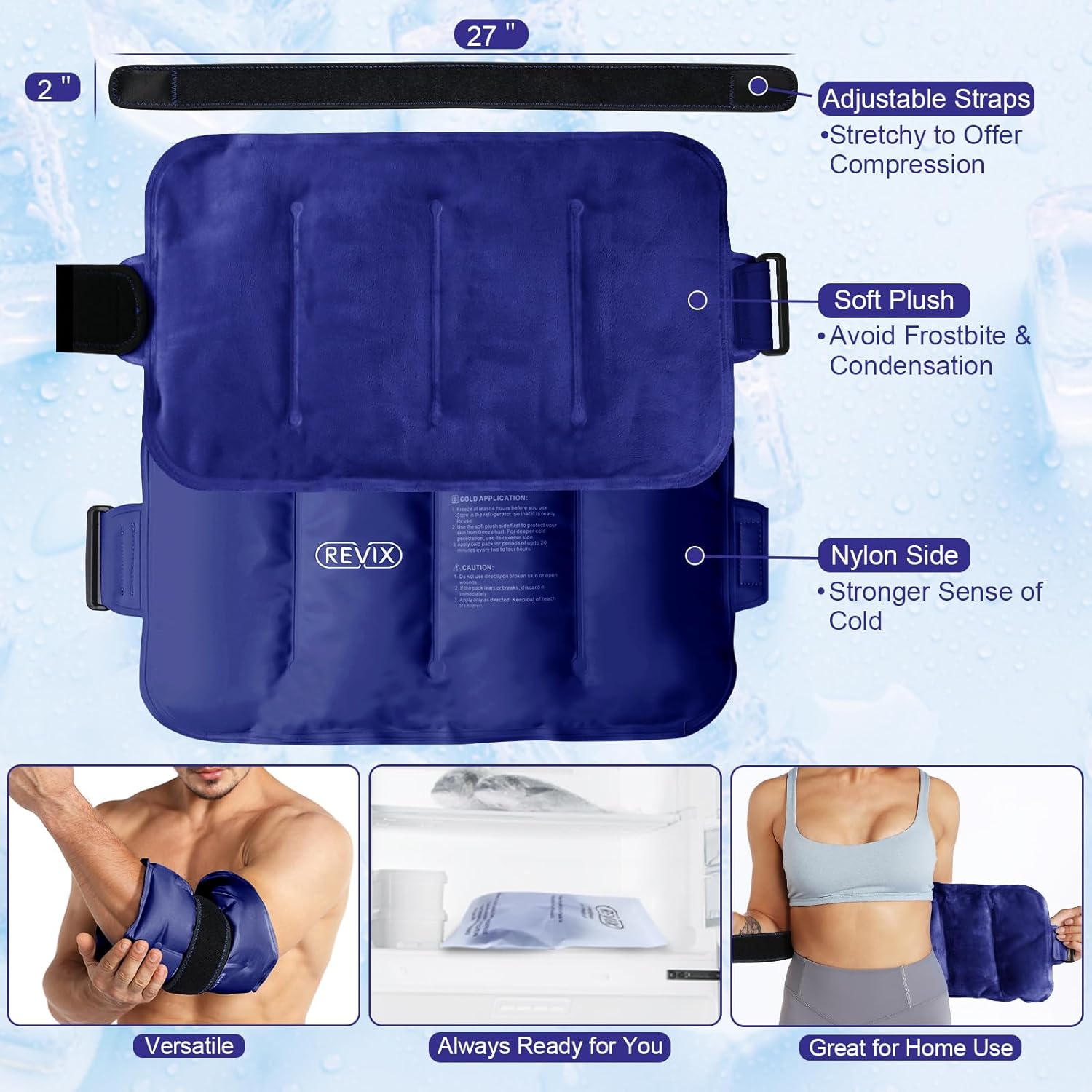 REVIX Ice Pack for Back Pain Relief, Reusable Gel Cold Packs, Ice Pack for Injuries Reusable for Lower Back, Shoulders, Knee, Hip, and Arm Effectively Relieve Pain and Swelling - (16'' x 9'') 2 Packs